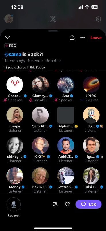 Sam Altman进了一个猜测他是否要回到OpenAI的Space里，看来他也想知道答案