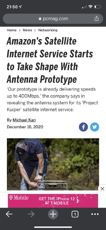 哦吼，亚马逊版的卫星网络服务据说测试能够达到400Mbps