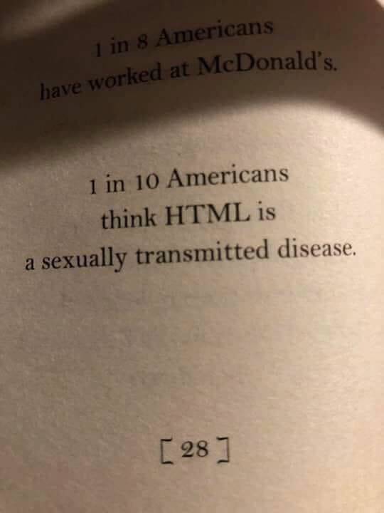 据说有十分之一的美国人认为，HTML 是某种性病的缩写……以后简历上可以加一笔
